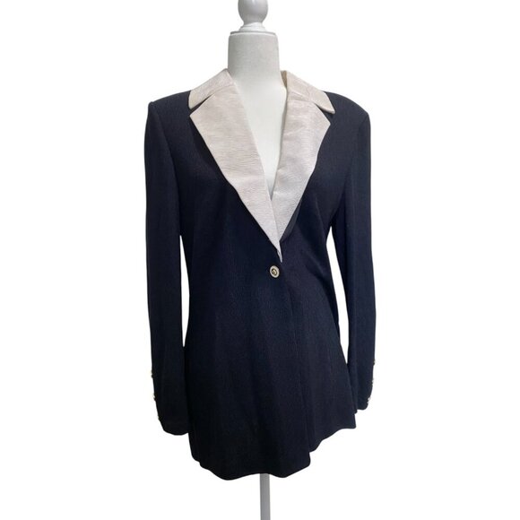 St. John Santana Knit Evening Blazer Cardigan - Removable Collar - Black Size 10 - Picture 2 of 9
